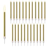 24 Stück Gold Geburtstagskerzen Kuchen, Schlanke Kuchenkerzen Lange, Kuchenkerzen,Metallisch Kuchenkerzen Dünne Cupcake Kerzen für Geburtstag Hochzeit Kuchen Dekorationen-Gold