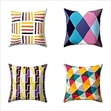Geometrie wasserdichte Kissenbezugen,4 Stück 55x55cm Dekorative Outdoor Kissen Wasserfest Atmungsaktiv Doppelseitige Quadratische Leinen Kissenbezüge für Garten Bauernhaus Wohnzimmer Schlafzimmer