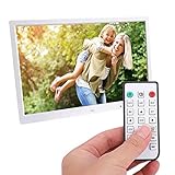 17 Zoll Digitaler Fotorahmen Tragbare LED Anzeige Foto/Musik/Videoplayer Kalenderalarm Automatischer EIN/Aus-Timer, HDMI Movie Player Bilderrahmen Unterstützung 32G SD-Karte, Fernbedienung(Weiß)