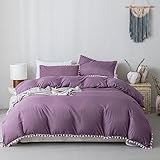 Bedbay Violettes Bettbezug-Set für Queen-Size-Bauernhaus-Fransen, 3-teilig, weiche Mikrofaser, violette Bettwäsche, Boho-Bettbezug-Set mit Reißverschluss und Krawatten (Flieder, Queen-Size)