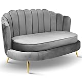 postergaleria Sofa 2 Sitzer grau 150 cm - mit weicher Füllung, gesteppter Rückenlehne, mit goldenen Beinen, in Veloursstoff - Couch für Wohnzimmer, Gästezimmer, Wohnzimmer Möbel