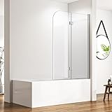 Duschabtrennung 110x140cm Duschwand für Badewanne 2-teilig, Goezes 180° Faltbar Duschwand Glas Badewannenaufsatz Duschtrennwand aus 6mm ESG Nano Easy-Clean Sicherheitsglas