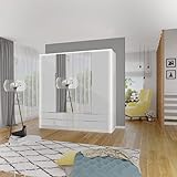 mb-moebel LED-Schrank - Kleiderschrank mit Schubladen Rakan Weiß - Kleiderschrank mit traditionell zu öffnenden Türen, Drehtüren, Hochglanz