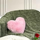 EUPLICCE Herzkissen, Rosa Herzform Kissen Dekokissen Zierkissen, Love Kissen Raumdekoration, Künstliches Kaninchenfell Plüsch Kissen für Wohnzimmer Schlafzimmer 3D Einlage Cushion 26 x 28 cm