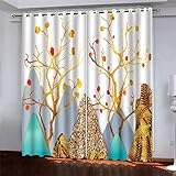 GSKOQD Verdunklungsvorhänge 3D Digitaldruck Abstrakte Goldene Bäume Ösen Vorhang 2Er Set 220X214Cm (B X H) Verdunkelungsvorhang Blickdicht Gardinen Kinderzimmer Schlafzimmer Wohnzimmer Thermovorhan