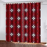 ARMOQ Vorhänge Blickdicht Mit Ösen Retro-Rote Geometrie Im Ethnischen Stil 150X166Cm 3D Vorhänge Blickdichte Perforierte Vorhänge Thermische Vorhänge Lichtblockierende Fenster Behandlungen Energiespar