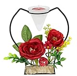 Dekorierter Teelichthalter aus Metall mit Glaseinsatz Teelichtkerze und Kunstblumen Kerzenständer Kerzenhalter Kerzenleuchter Wohnaccessoire Tischdeko Kerzen Advent Ostern Windlicht 3D Ornamente