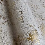 WALLCOVER Tapete Gold Weiß Vliestapete Goldfarben Glänzend Vintage Design Tapete Used Look Vinyltapete Metallic Optik Luxustapete Struktur Schlafzimmer Wohnzimmer Küche Flur Made in Germany…