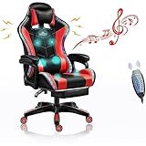 MACIUM PC Gaming Stuhl für Erwachsene Teenager Racing Bürostuhl Ergonomisch mit Lautsprechern und LED Leuchten E-Sports Computerstuhl mit Fußstütze und Lendenwirbelstütze,Rot