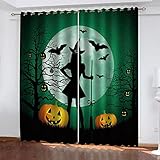 REPWEY Vorhang Blickdicht Mit Ösen, 3D Halloween-Hexe Druck Verdunklungsvorhänge, Thermogardine Für Schlafzimmer Wohnzimmer Kinderzimmer Küche Fensterdekoration 2Er Set 200X214cm (BxH)