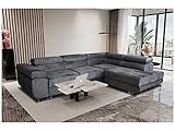 MEBLINI Schlafcouch mit Bettkasten - Ecksofa mit Schlaffunktion - Sofa mit Relaxfunktion und Kopfstützen - Couch L-Form - Eckcouch - Wohnlandschaft - MALIBA - 277x203x63cm Rechts - Dunkelgrau Samt