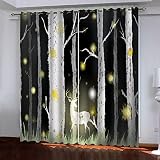 3D Vorhang Blickdicht White Deer Birkenwald 100% Polyesterfaser Wohnkultur Personalisierter Druck Kinder Vorhang Schlafzimmer 140(B) X160(H) cm - Wohnzimmer Büro Kinderzimmer Fenster Dekor
