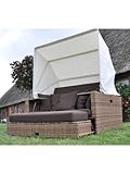 Domus Ventures Polyrattan Liegeinsel Beach Lounge Mixed Beige Flachgeflecht wetterfest hochbequem Gartenmöbel Terrasse