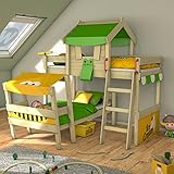 Wickey Kinderbett Etagenbett Crazy Trunky - apfelgrün/gelbe Plane Hausbett, 90 x 200 cm Hochbett