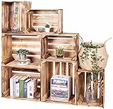 LAUBLUST Vintage Holzkisten 7er Set Geflammt - 50x40x30cm / 40x30x25cm | Weinkisten & Obstkisten | Deko- & Möbelkisten