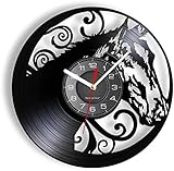 Wanduhren für Wohnzimmer, 30,5 cm, Wanduhr mit lautlosem nicht tickendem Pferdekopf-Design, Wanduhr, Vinyl-Schallplatte, Hengst, Pferd, Silhouette, Inneneinrichtung, moderne Wandkunst,