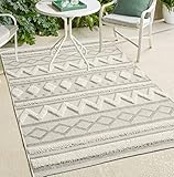 the carpet Karel In & Outdoor Teppich wetterfest - hochwertiger Balkon Teppich Creme - Boho Teppich mit geometrischem Muster 160 x 230 cm aus Polypropylen