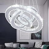 Dixun LED-Kronleuchter, moderne Deckenleuchte, 3 Ringe, verstellbar, Edelstahl-Pendelleuchte, Kronleuchter für Schlafzimmer, Wohnzimmer (kaltes Weiß)