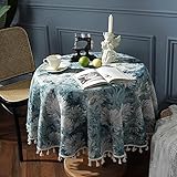iyoimono Quaste Tischdecke Rund 150 cm Abwaschbar Baumwolle und Leinen Tischtuch Blaues Ölgemälde Tischdecke Rund Couchtisch