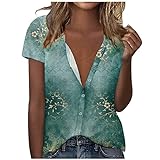 Elegante Bluse für Damen Modisches Blumendruck T-Shirt Dreiviertelärmel/Langarm Oberteile V-Ausschnitt Pullover Locker Bluse Tops Partywear