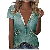 Elegante Bluse für Damen Modisches Blumendruck T-Shirt Dreiviertelärmel/Langarm Oberteile V-Ausschnitt Pullover Locker Bluse Tops Partywear