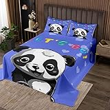 Nette Panda Kinder Bettdecke L Größe,Cartoon Tiere Kleinkind Coverlet Set,Mädchen Jungen Erwachsene,Liebesherz Romantische Gesteppte Coverlet,Blau schöne Bettwäsche Quilt,2 Kissenbezug