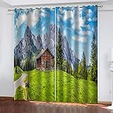 Thermovorhang Kälteschutz Hitzeschutz Und Verdunklung Ösen Kinderzimmer Alpine Waldlandschaft Verdunklungsvorhänge 2Er Set 220X210Cm Blickdichte Gardinen Wohnzimmer Schlafzimmer Küche Vorhänge