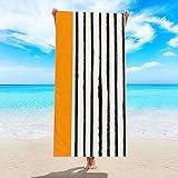 Epinki 70x150CM Strandtuch XXL mit Druck, Streifen Strandtücher aus Mikrofaser, Saunatuch Liegetuch für Relaxliege Strandhandtuch Perfekt für Fitness Sport Outdoor Yoga - Orange Schwarz Weiß