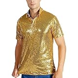 Caxndycing Herren Poloshirt Hipster Metallic Glänzende kurzärmelig 70er Jahre Disco Nachtclub Party T-Shirts Kurzarm Turndown Sparkle Nachtclub Party Polo T-Shirt Tops Retro POLO Shirt