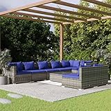 Homgoday Gartenmöbel Set 9-TLG. Gartenlounge mit Kissen Gartensofa Sitzgruppe Balkonmöbel Lounge Sofa Sitzgarnitur Gartenset Sofagarnitur für Garten Terrasse Balkon Grau Poly Rattan