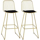 HOMCOM 2er-Set Barhocker Bistrohocker mit Fußstütze, Küchenhocker mit Sitzkissen, Bezug aus Samt, für Bartheke, Küche, Esszimmer, Belastbar bis 120 kg Gold+Schwarz 47 x 51 x 104 cm