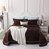 Einfarbiges, weiches Tencel-3-teiliges Bettwäsche-Set, Queen-Size-Bettdecke, Gesteppte Bettdecken-Sets, Bettdecke, Bettlaken, Kissenbezüge, braun, 250–270 cm