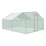 AufuN Freilaufgehege Hühnerstall mit Schloss, Verzinkter Stahlrahmen, PVC-beschichtetes Schatten Dach für Hühnerkäfig Geflügelstall Vogelkäfig Kleintiere, 3 x 4 x 2m
