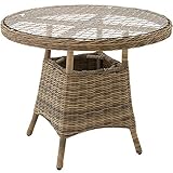 TecTake 800817 Alu Gartentisch mit hochwertigem Polyrattan Geflecht, Tischplatte aus Sicherheitsglas, Outdoor Beistelltisch für Garten, Terrasse und Balkon, rund (Natur | Nr. 403640)