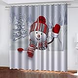 Hundnsney Vorhänge Wohnzimmer Modern Blickdicht 2Er Set 3D Cartoon-Weihnachtsschneemann Muster Schlaufenschal Verdunkelungsvorhang Vorhänge Lärmminderung Gardinen Fensterdekoration 210X220cm(HxB)