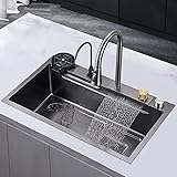 Waschbecken Grau Nano Küchenspüle Raindance Wasserfallspüle Home Dish Sink Einzelwaschbecken Workstation Küchenspüle mit ausziehbarem Wasserhahn (Größe: 32 Zoll)