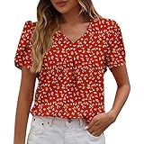 Bluse Damen Sommer Lässiges Kurzarm T-Shirts,Longbluse Weiß Bügelfrei,Bluse Frühling,Leinenbluse Damen Weiß,T Shirt Mit Print Damen,Hemdbluse Weiß Oversize,Jeanshemd Damen Lang