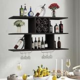 Dawselod 3 Stufiges Wandmontiertes Weinregal mit 2 Glasböden, Wandmontierter Weinkühler aus Holz, Modernes Minimalistisches Restaurant Lagerungsregal Dekoratives Regal, Wohnzimmer Weinregal