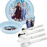 Sterngraf Kinder-Set Eiskönigin 7tlg. mit Gravur (z.B. Namen) personalisiertes Kinderbesteck + Kindergeschirr (Teller, Schale, Becher)
