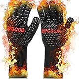 SPGOOD Grillhandschuhe hitzebeständig Grillhandschuh 800 Grad feuerfeste Handschuhe Kochhandschuhe Backhandschuhe für Küche & Grill BBQ Ofenhandschuhe,Schwarz（L/XXL）