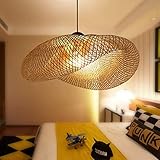 COOYO Vintage Pendelleuchte E27 Kronleuchter Retro Industrial Pendellampe Natürlichen Bambus Gewebt Hängeleuchten Höhenverstellbar Hängelampe Esszimmer Studie Wohnzimmer Cafe Wohnzimmer Lampe,60cm