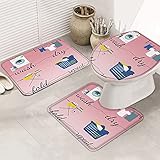 Badematten Set 3 Teilig Wäsche-Thema, Waschen, Trocknen, Falten, Wiederholen, Farbverlauf, Rosa Anti-Rutsch Contour Badteppich Dekorative Wc-Sitzbezug Badgarnitur Matte