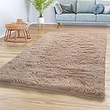 TT Home Teppich Wohnzimmer Hochflor Langflor Weich Soft Modernes Einfarbiges Design, Farbe: Beige, Größe:140x200 cm