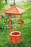 Grosse Holz-Brunnen, Gartenbrunnen groß 130 cm, einstöckig Klassik MIT Rolle & Eimer, EXP140-ng-OS,GEFLAMMT voll funktionstüchtig,schöne Details, Metallkette Deko-Brunnen Outdoor, Brunnen mi