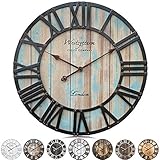 Westzytturm Wanduhren Holz Vintage (Blau 60 cm Ø) 3D Deko Wanduhr Nostalgie Römische Ziffern Große Wanduhren für Wohnzimmer Büro Landhaus Café Esszimmer