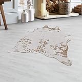 Carpettex Teppich Fellimitat Kunstfell Kuhfell Tierfell Motiv Waschbar rutschfest Soft Beige Creme, Grösse:150x200 cm, Farbe:Beige