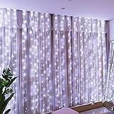 HXWEIYE 300LED weiße Lichtervorhang 3mx3m USB Lichterkettenvorhang mit 8 Modi Fernbedienung Einstellbare Helligkeit für Schlafzimmer, Fenster,Innen, Außen, Hochzeiten, Party, Dekoration