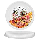 6er Set Pizzateller groß Ø 30.7 cm mit Küchenchef-Motiv Gastro-Zubehör Pizza-Bäckerei stabiles Porzellan-Geschirr Grill-Teller Servier-Platte Antipasti