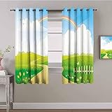 Verdunklungsvorhänge Mit Ösen - 2Er Set 3D Regenbogenblauer Himmel Regenbogengras Muster Gardinen Wohnzimmer Schlafzimmer Ösenvorhang Blickdicht Verdunklungsgardine Für Weihnachten 220X214Cm (BxH)
