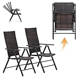 MFSTUDIO Gartenstuhl, Klappstuhl 2er Set, Bequeme und Ergonomischer, 7 Verstellbare Positionen, Polyrattan Balkonstuhl mit Armlehne, Garten Balkon Terrasse Sessel